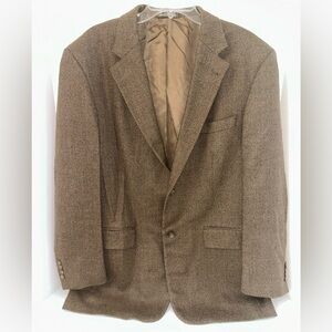 Oscar de la Renta men’s brown blazer jacket 2 button lambswool cashmere size 44L